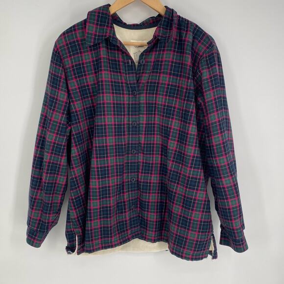 LL Bean Woman’s Shirt Jacket Plaid Fleece Lined Chore Outdoor Gorpcore Large - Picture 1 of 7